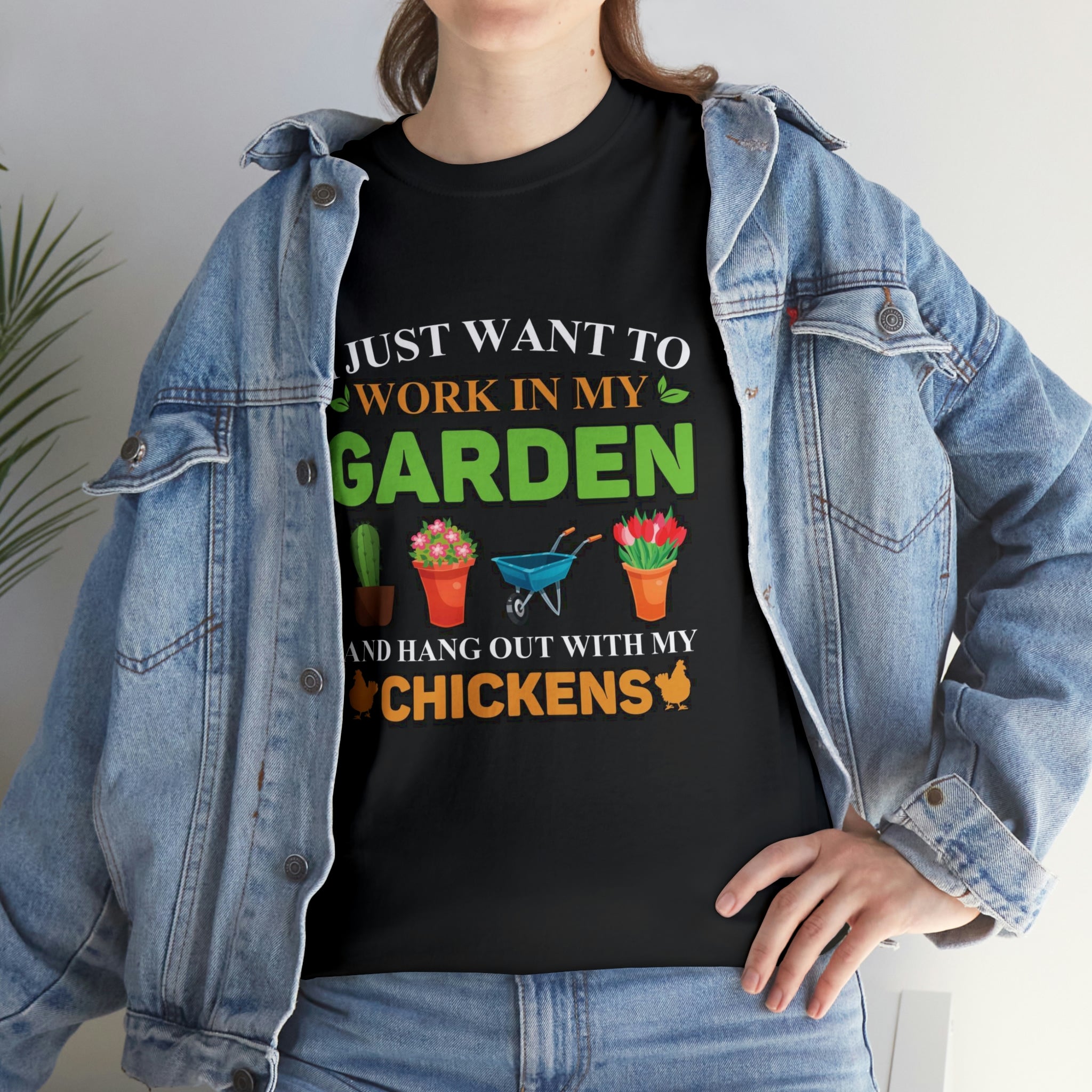 Work in yard hang with chickens- Unisex Heavy Cotton Tee