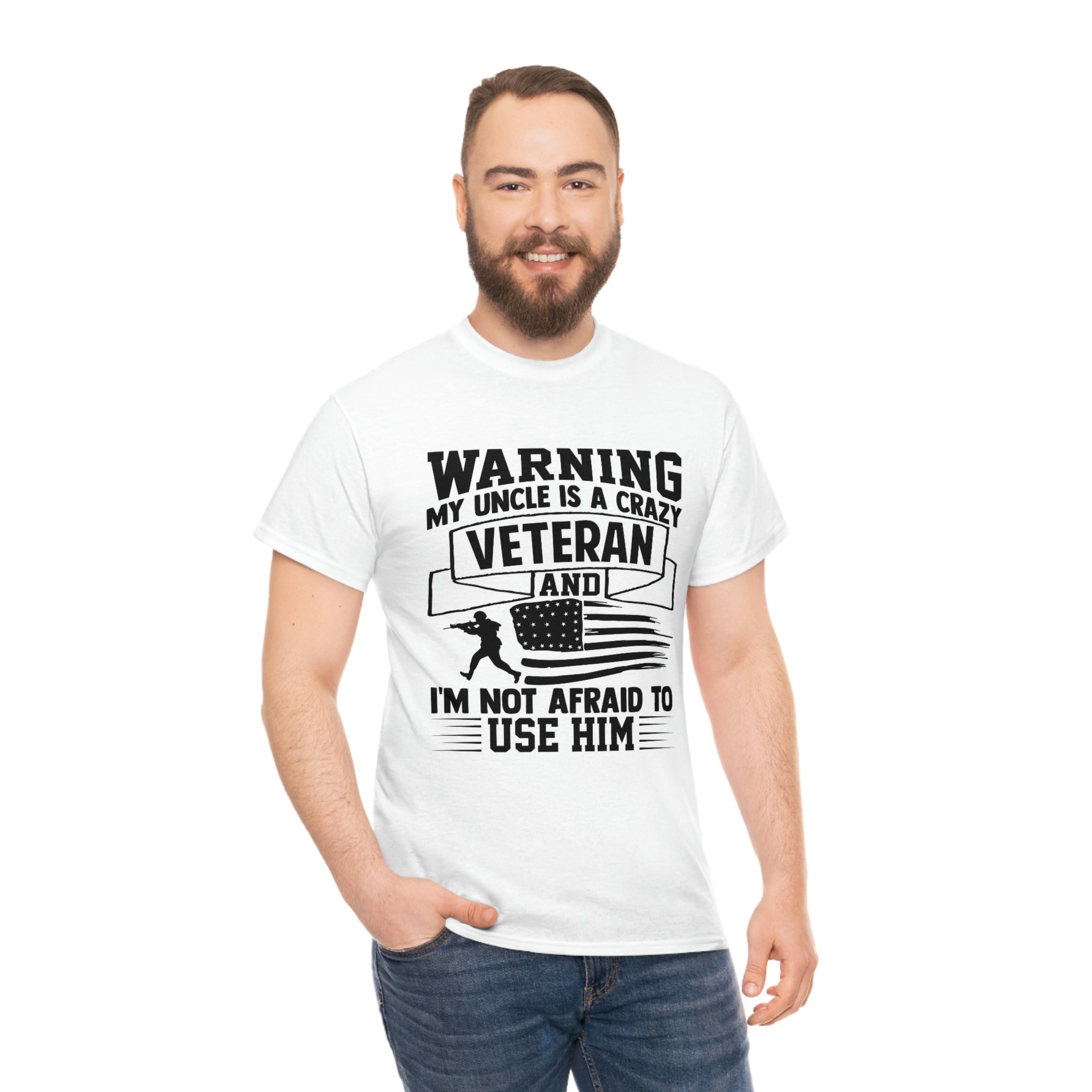 Warning crazy uncle veteran- Heavy Cotton Tee