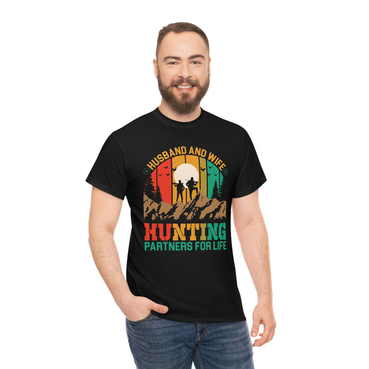 Husband and wife hunting partners- Unisex Heavy Cotton Tee